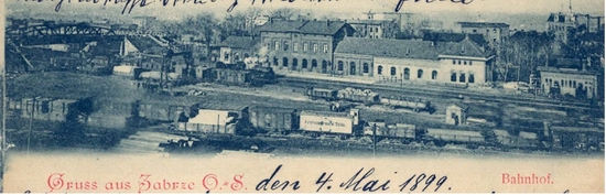 Fragment pocztówki, w obiegu w 1899 roku. Wyraźnie widoczne są nowo dobudowane części dworca